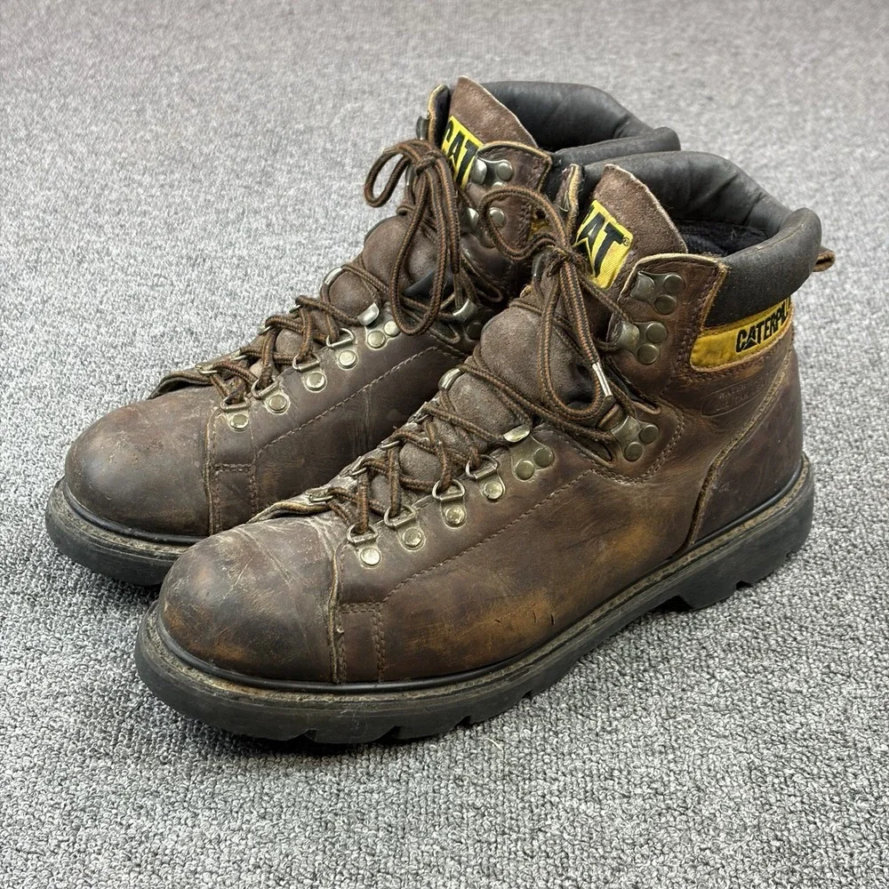 CATERPILLAR Work Boots Men's Sz US 13 M Safety Oil Water Resistant Brown Leather